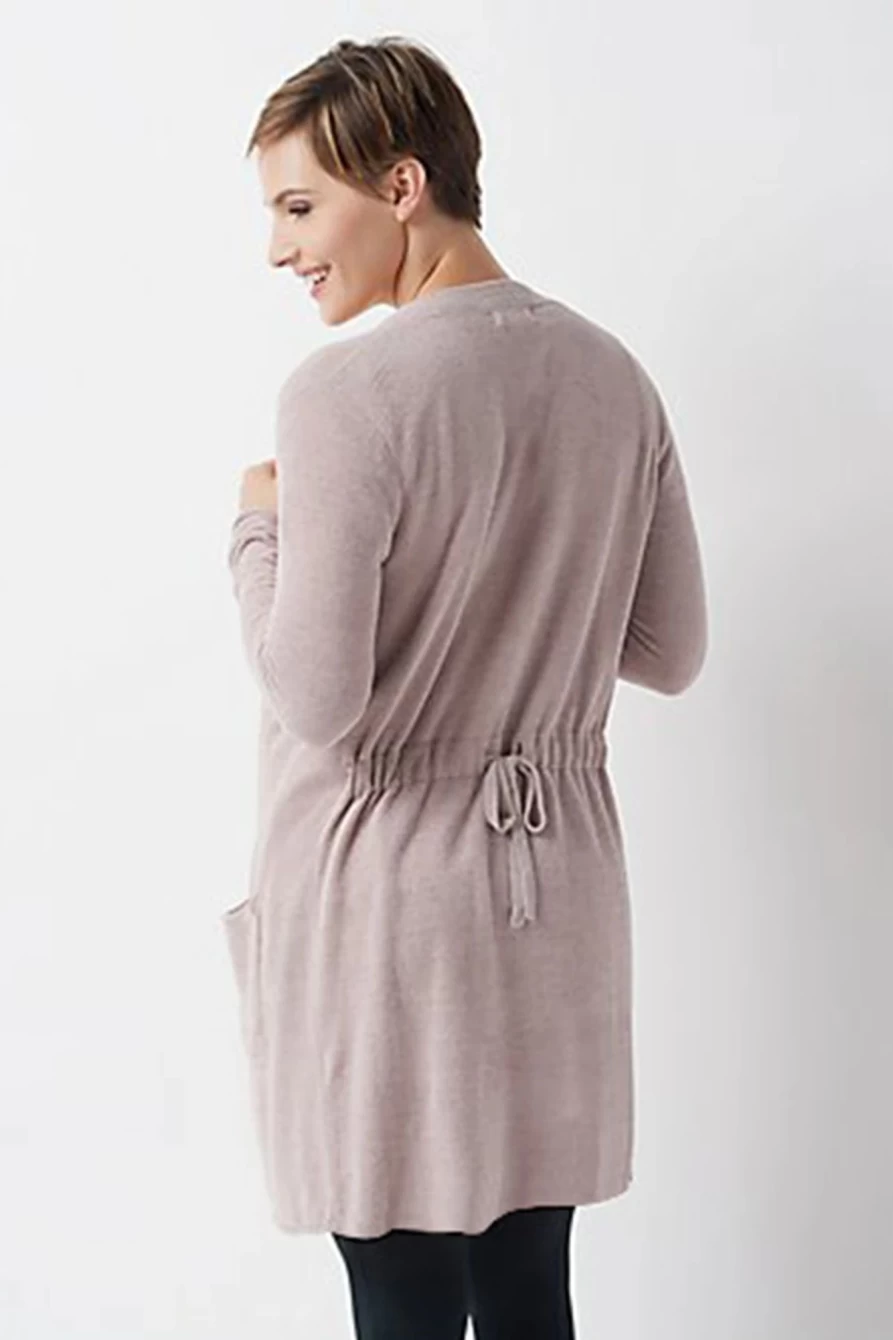 Women's Pink Tunic Cardigan with Back Pockets & Open Front - Shewin