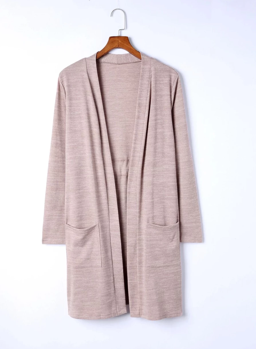 Women's Pink Tunic Cardigan with Back Pockets & Open Front - Shewin