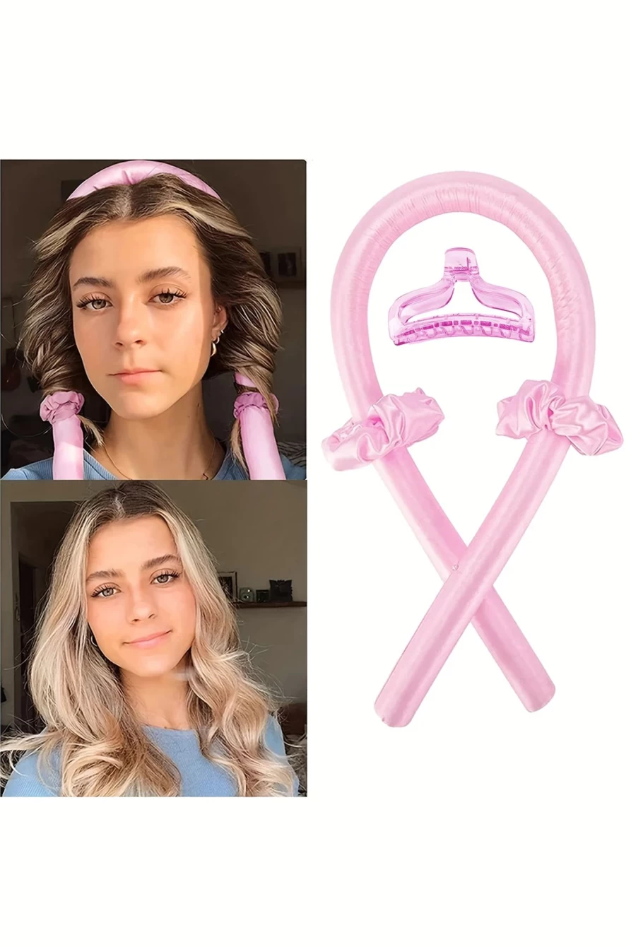Shewin Pink Heatless Hair Curler Headband for Women - No Heat Sponge Hair Roller Sleeping Headband for Curly Waves