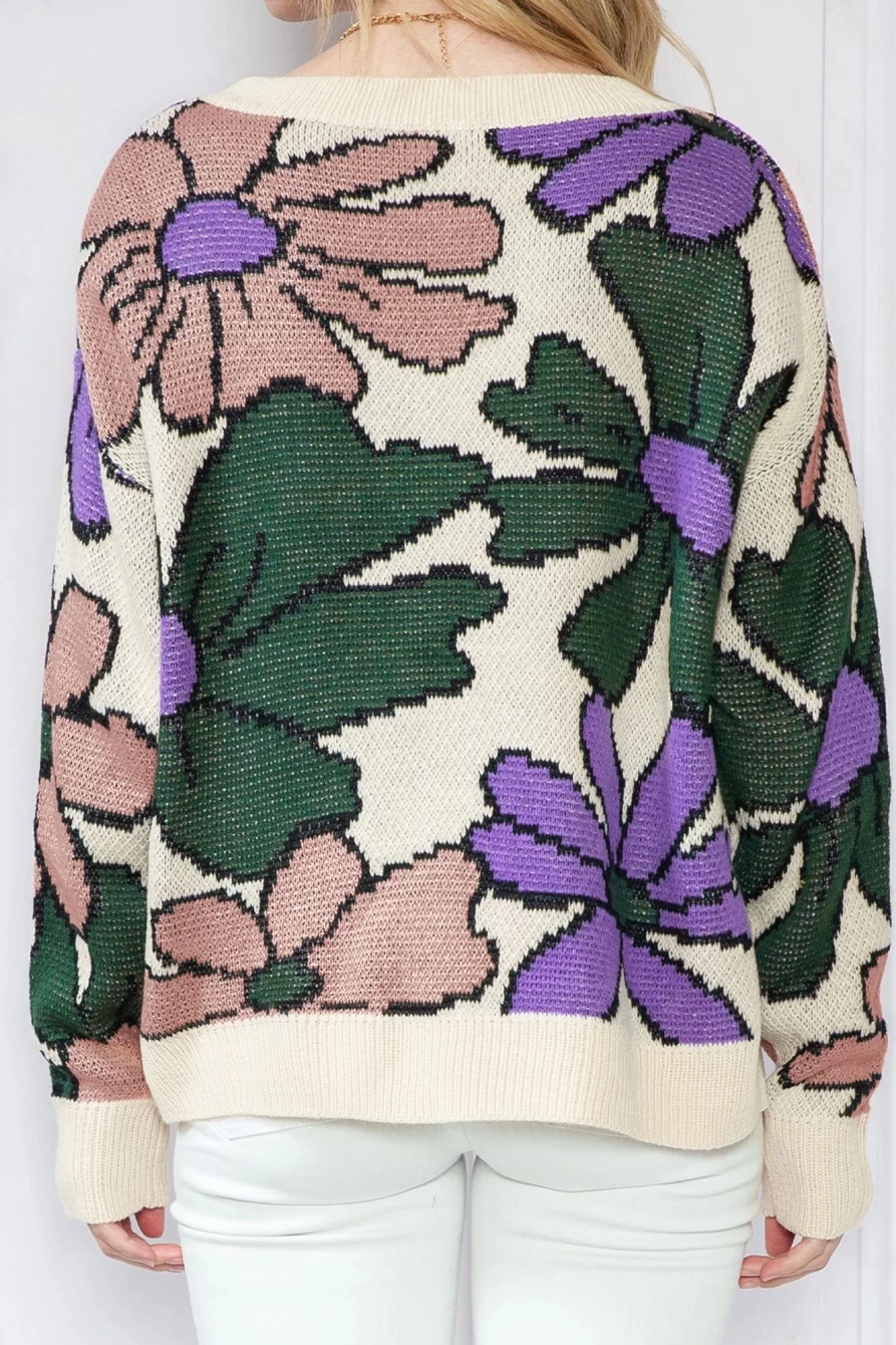 "Shewin Women's Multicolour Floral Knitted Sweater - Vibrant Pattern Pullover"