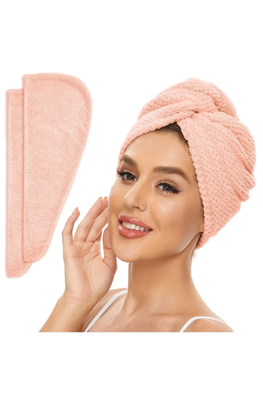 Shewin Pink Microfiber Hair Towel for Women - Super Absorbent, Quick Drying, Soft & Lightweight