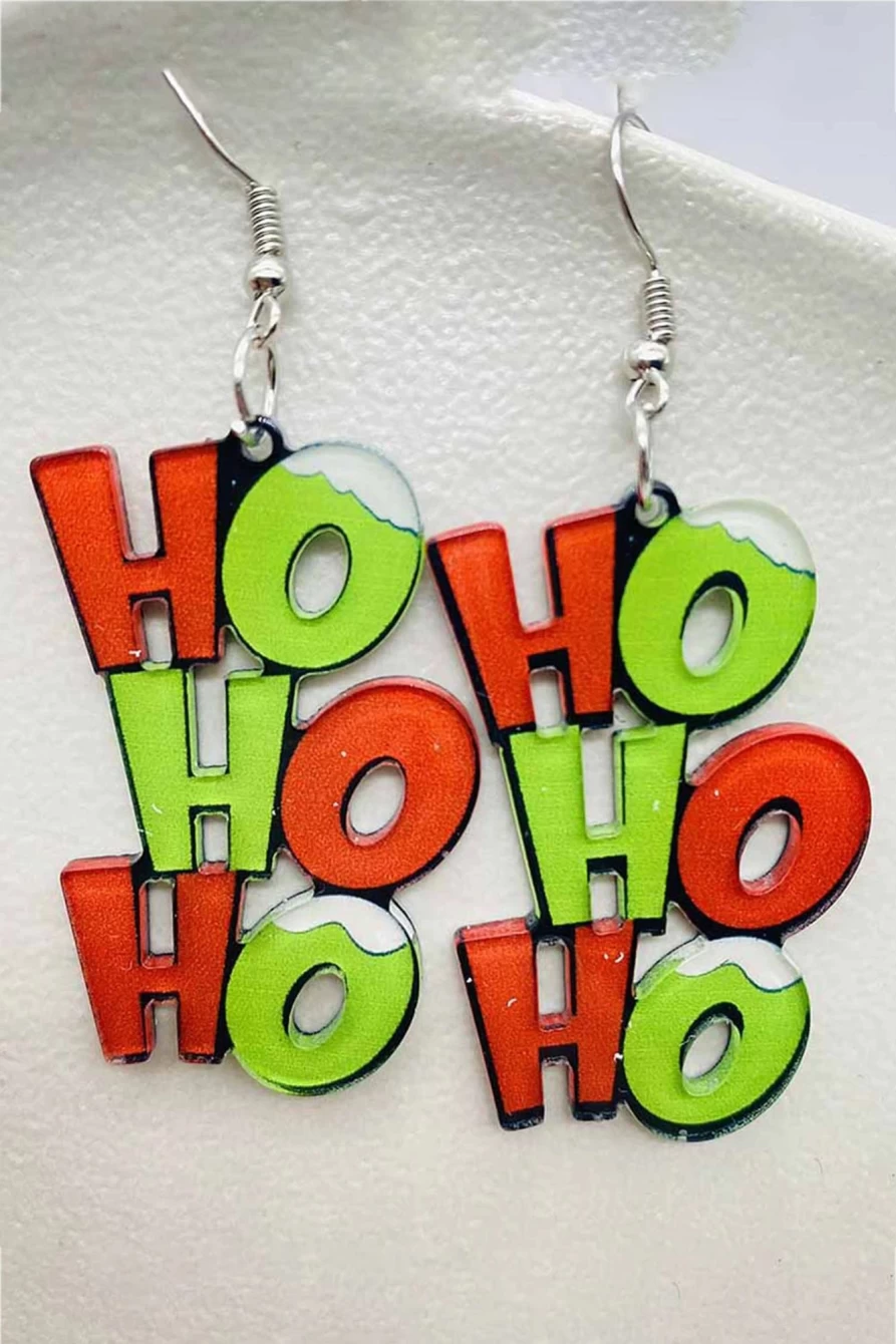 "Shewin Green Ho Ho Ho Dangle Christmas Earrings for Women - Festive Holiday Jewelry"