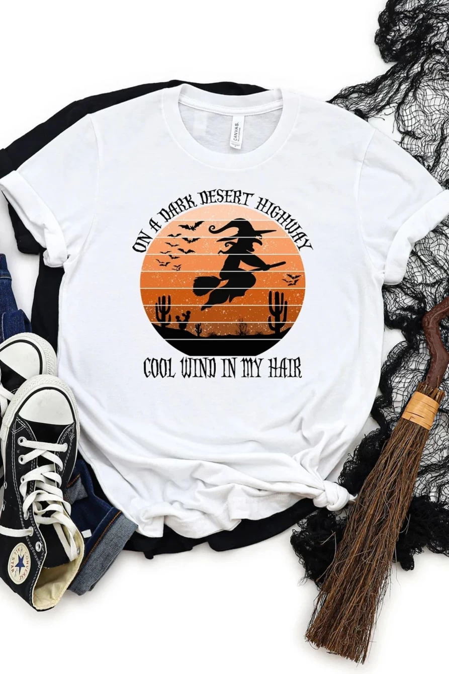 "Women's Funny Witch Letter Print Graphic T-Shirt - White Casual Tee by Shewin"