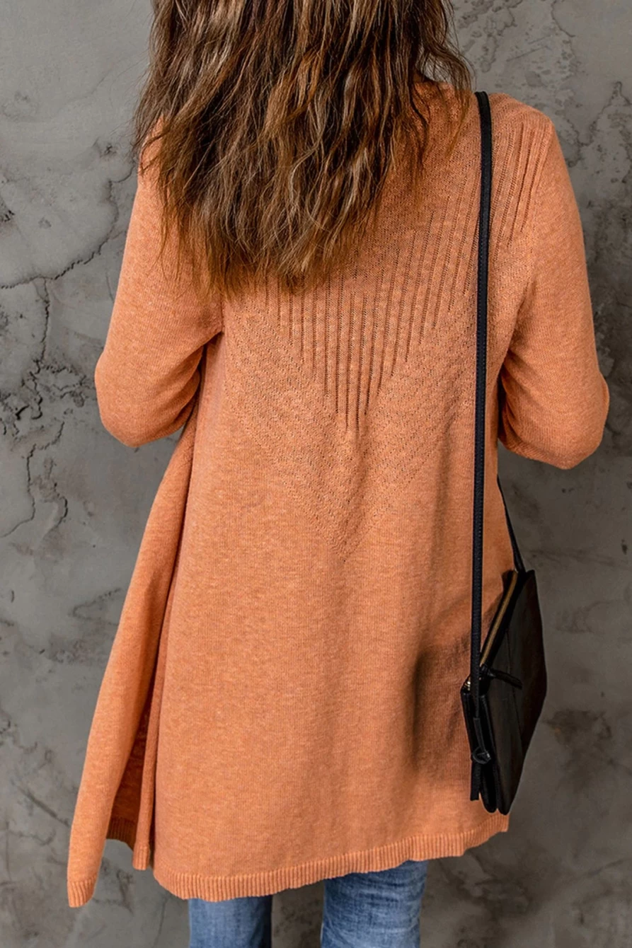 "Shewin Women's Orange Casual Ribbed Long Knit Cardigan – Cozy Fall Layering Piece"