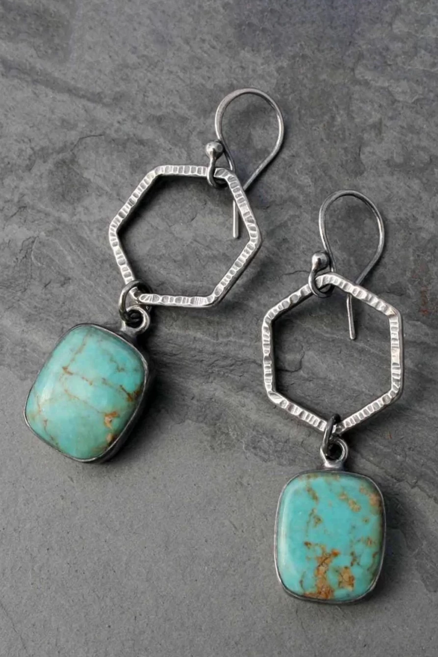 "Shewin Vintage Green Geometric Drop Earrings for Women"