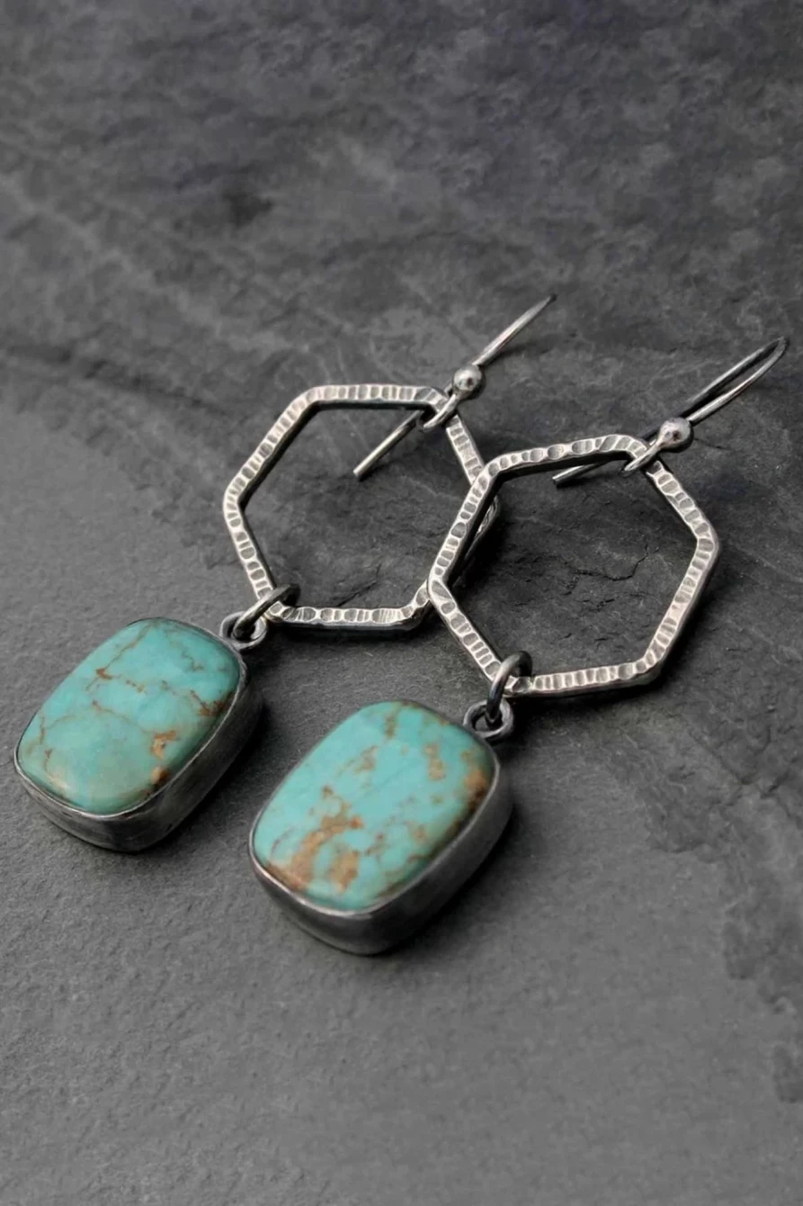 "Shewin Vintage Green Geometric Drop Earrings for Women"