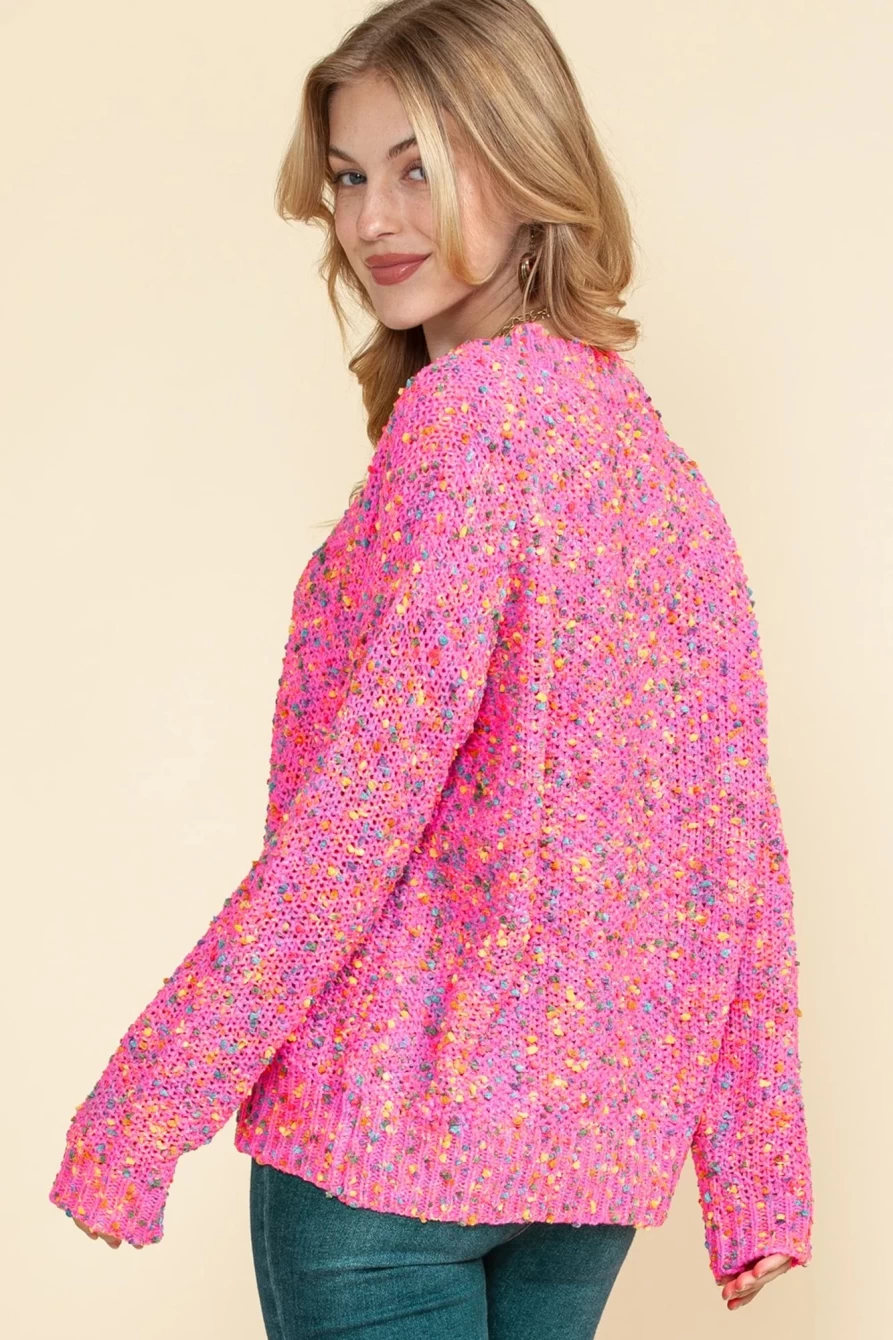 Shewin Women's Dark Pink Chunky Knit Sweater - Oversized Cozy Cable Knit Pullover