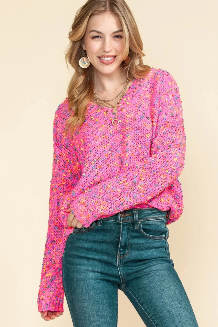 Shewin Women's Dark Pink Chunky Knit Sweater - Oversized Cozy Cable Knit Pullover