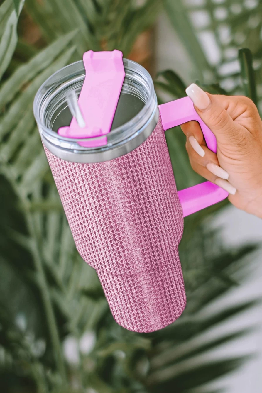 Shewin 40Oz Pink Stainless Steel Double Wall Insulated Tumbler for Women, Diamond Paint Design, Leak Proof & Sweat Proof Cup