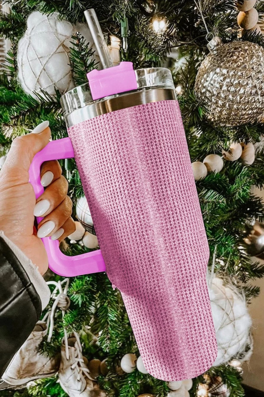 Shewin 40Oz Pink Stainless Steel Double Wall Insulated Tumbler for Women, Diamond Paint Design, Leak Proof & Sweat Proof Cup