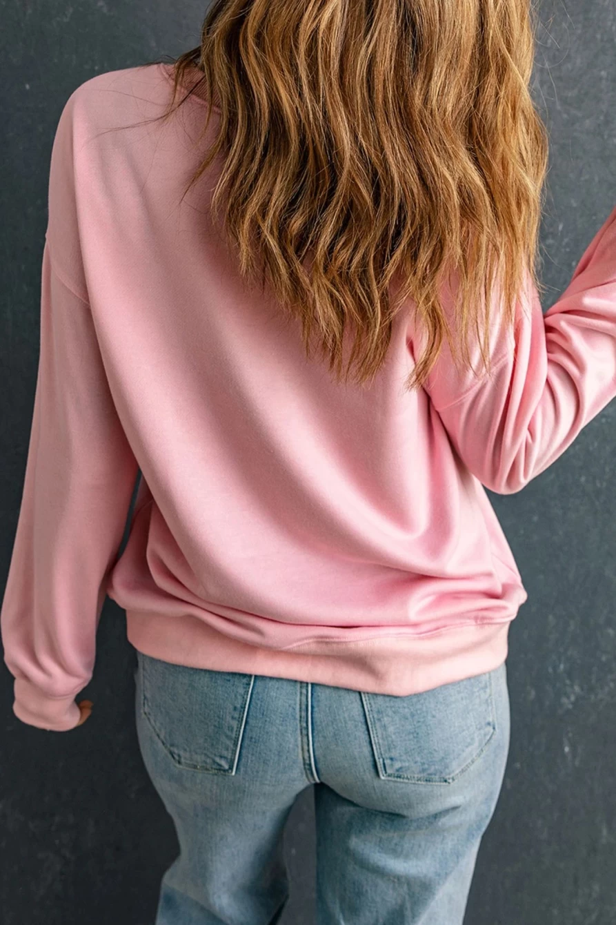 "SheWin Women's Pink Valentine's Day Letter Graphic Casual Sweatshirt"