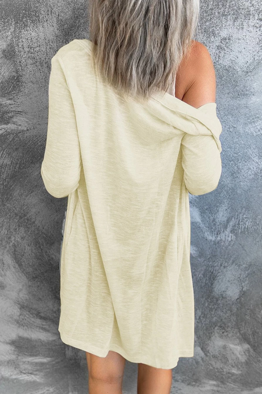 Shewin Women's Beige Lightweight Long Fall Cover Up Cardigan with Button Front