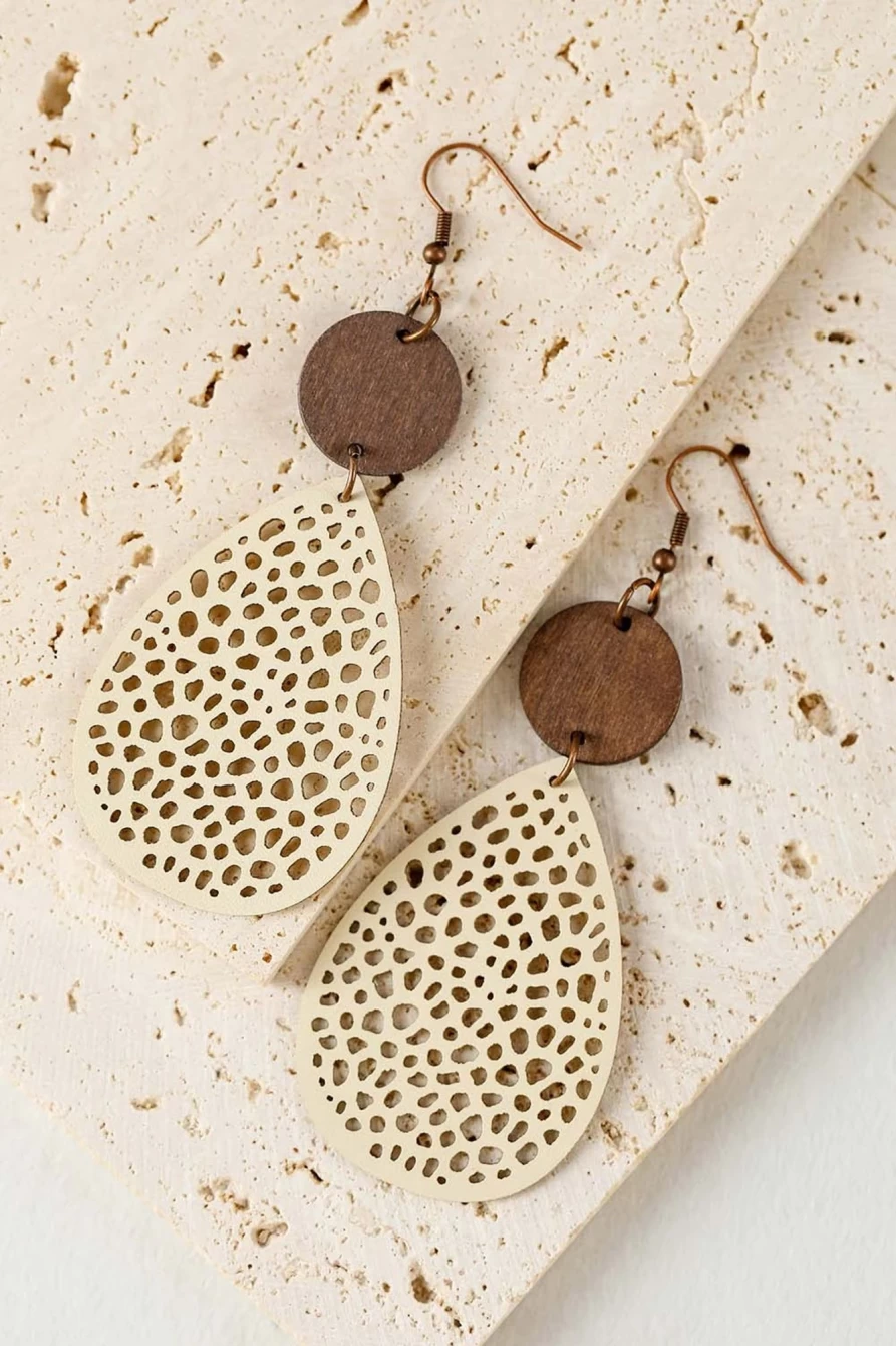 Shewin Women's Apricot Colorblock Cut-Out Water Drop Hook Earrings