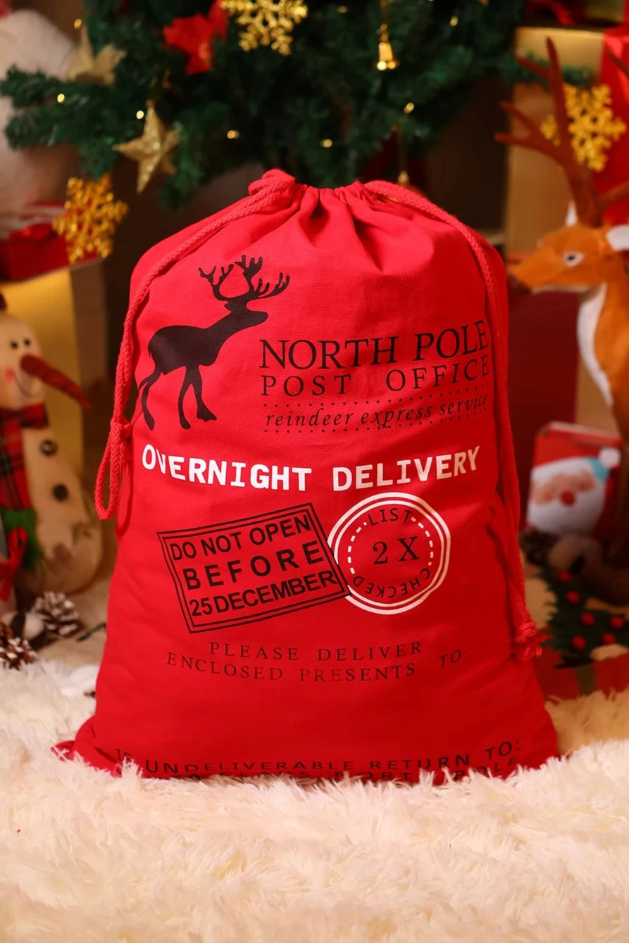 Shewin Fiery Red Large Christmas Gift Bag for Women - 50x70cm Drawstring Holiday Present Sack
