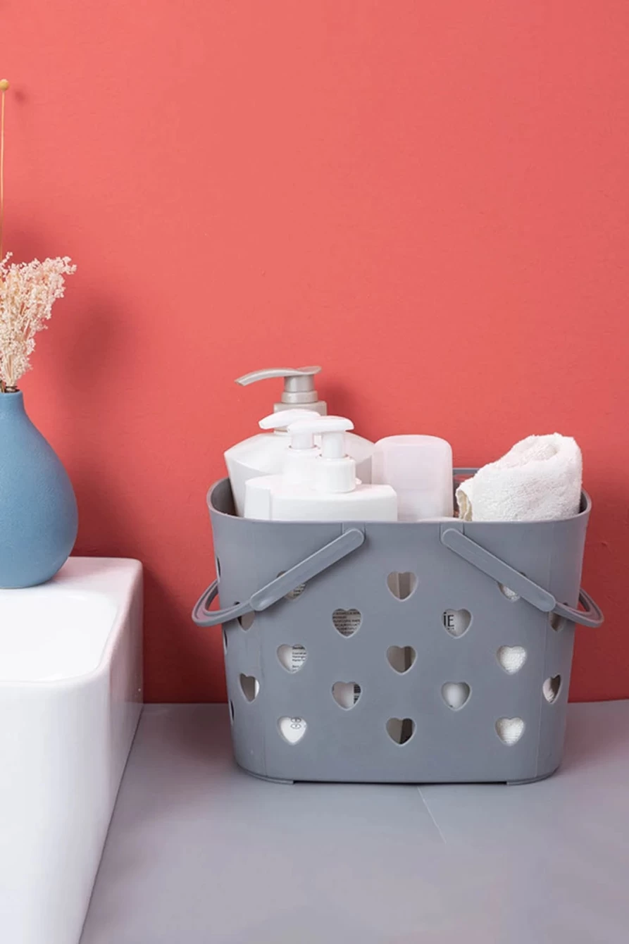 Shewin Gray Heart-Shaped Plastic Storage Basket for Women - Decorative Hollow Organizer