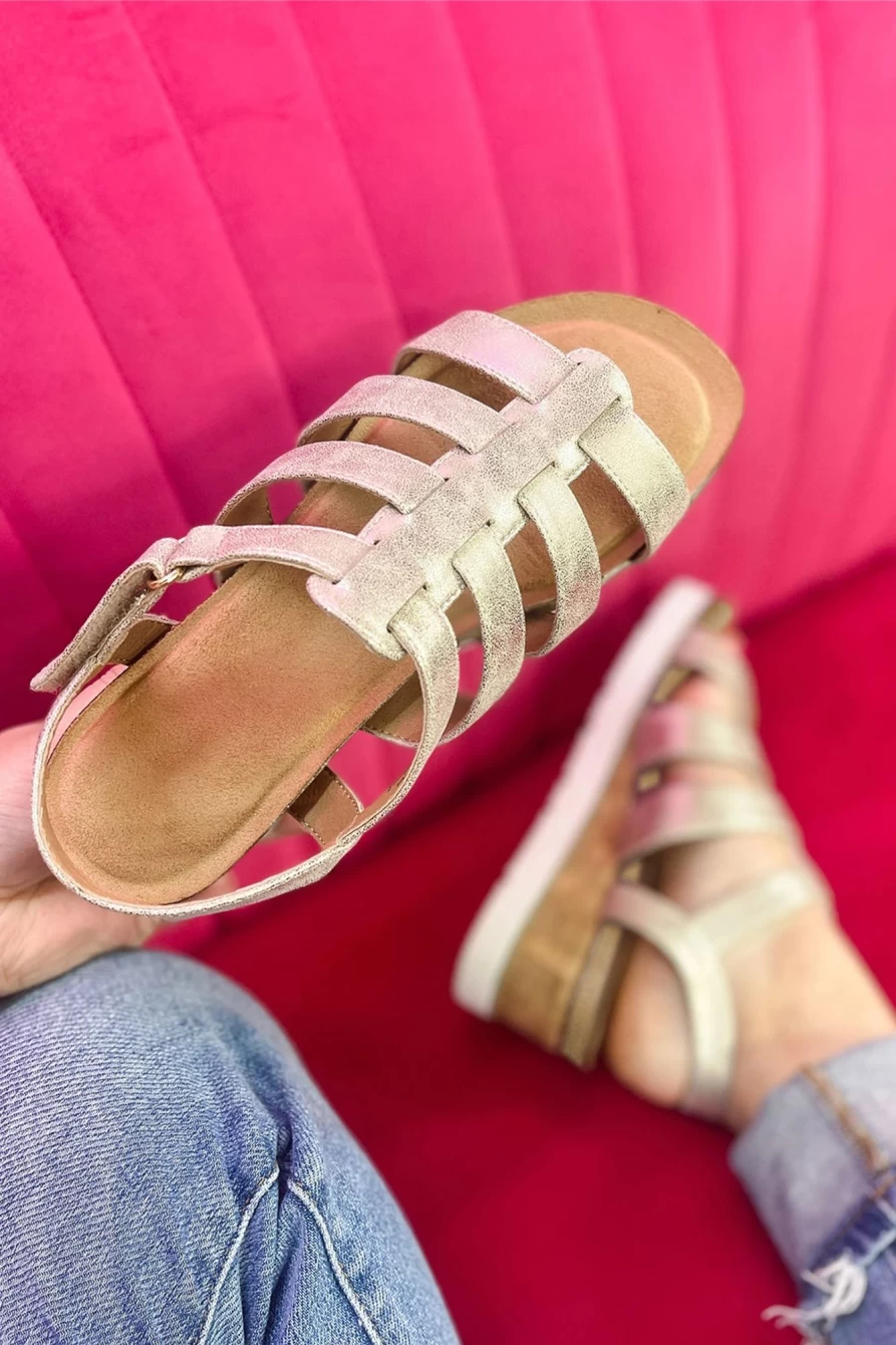 Shewin Women's Beige Hollowed Out PU Leather Wedge Sandals with Straps