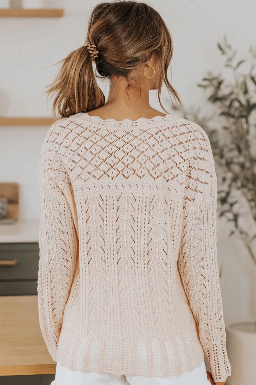 Shewin Women's Pink Solid Casual Drop Shoulder Knit Sweater